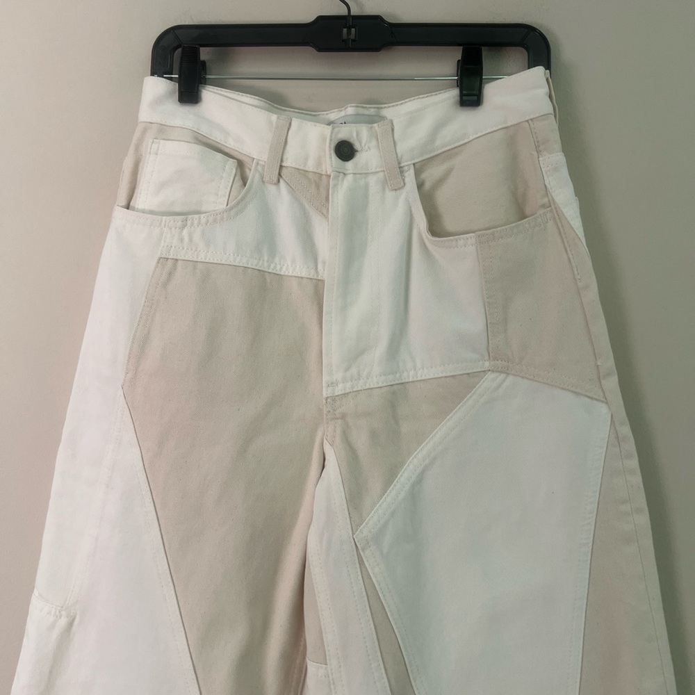 Zara woman’s Patchwork Wide-Leg Pants in Cream and White - Picture 7 of 12